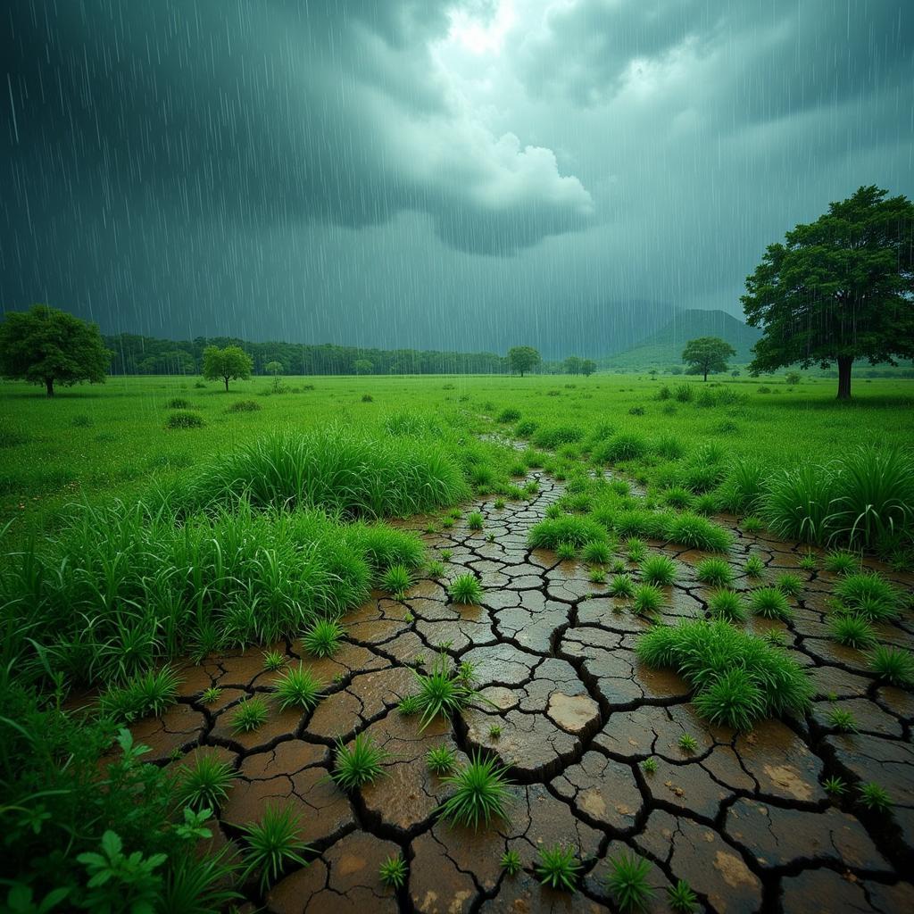 Savanna landscape experiencing a draft rain