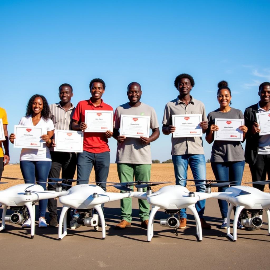 Graduates of the African Drone Academy with their drones