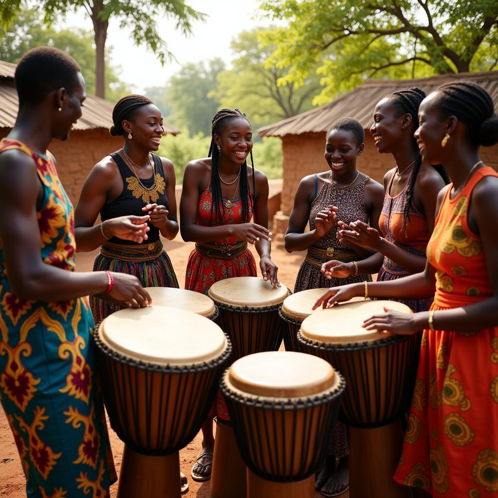 People playing drums in a circle