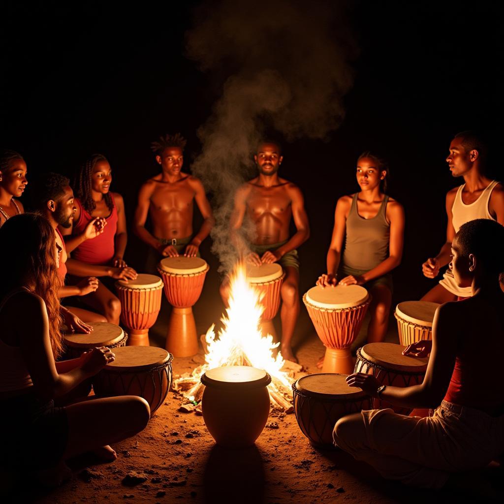 Group of People Participating in a Traditional African Drum Circle