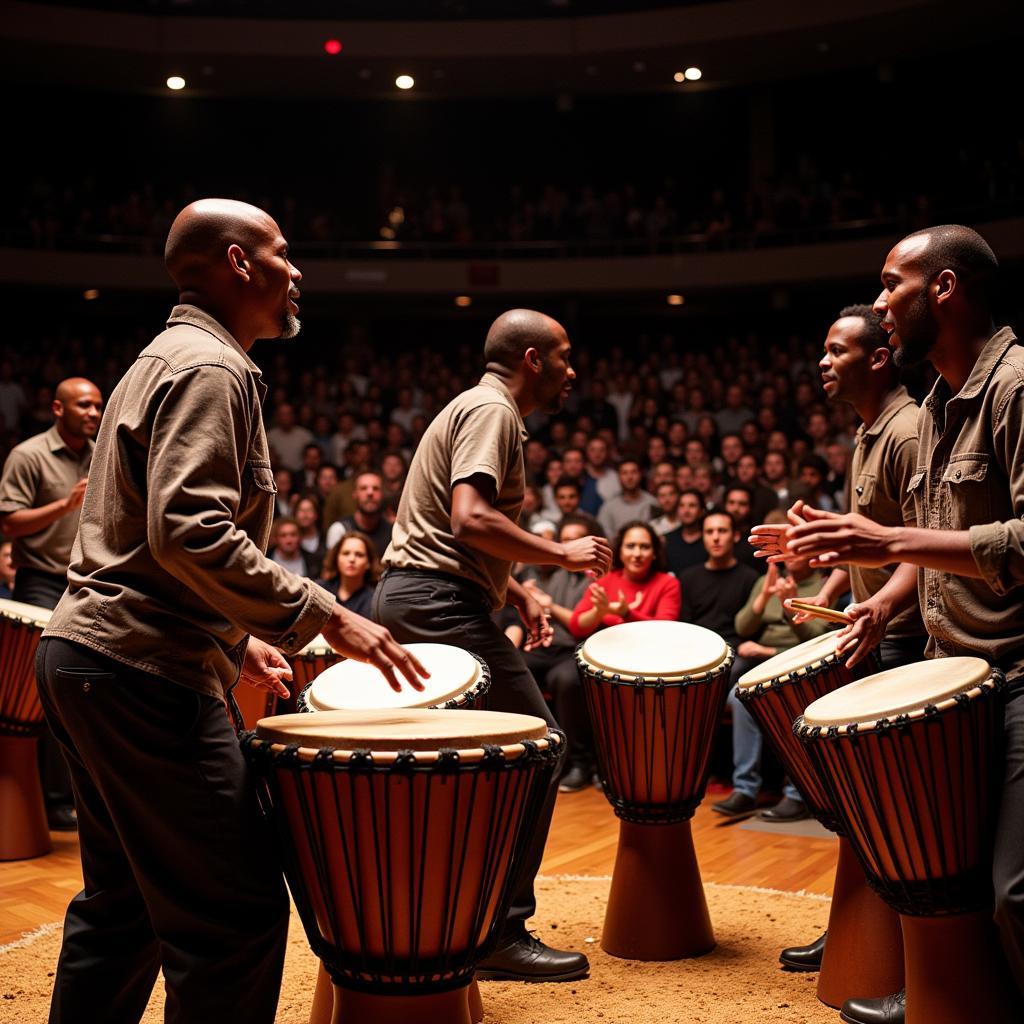  An energetic African drum circle performance.