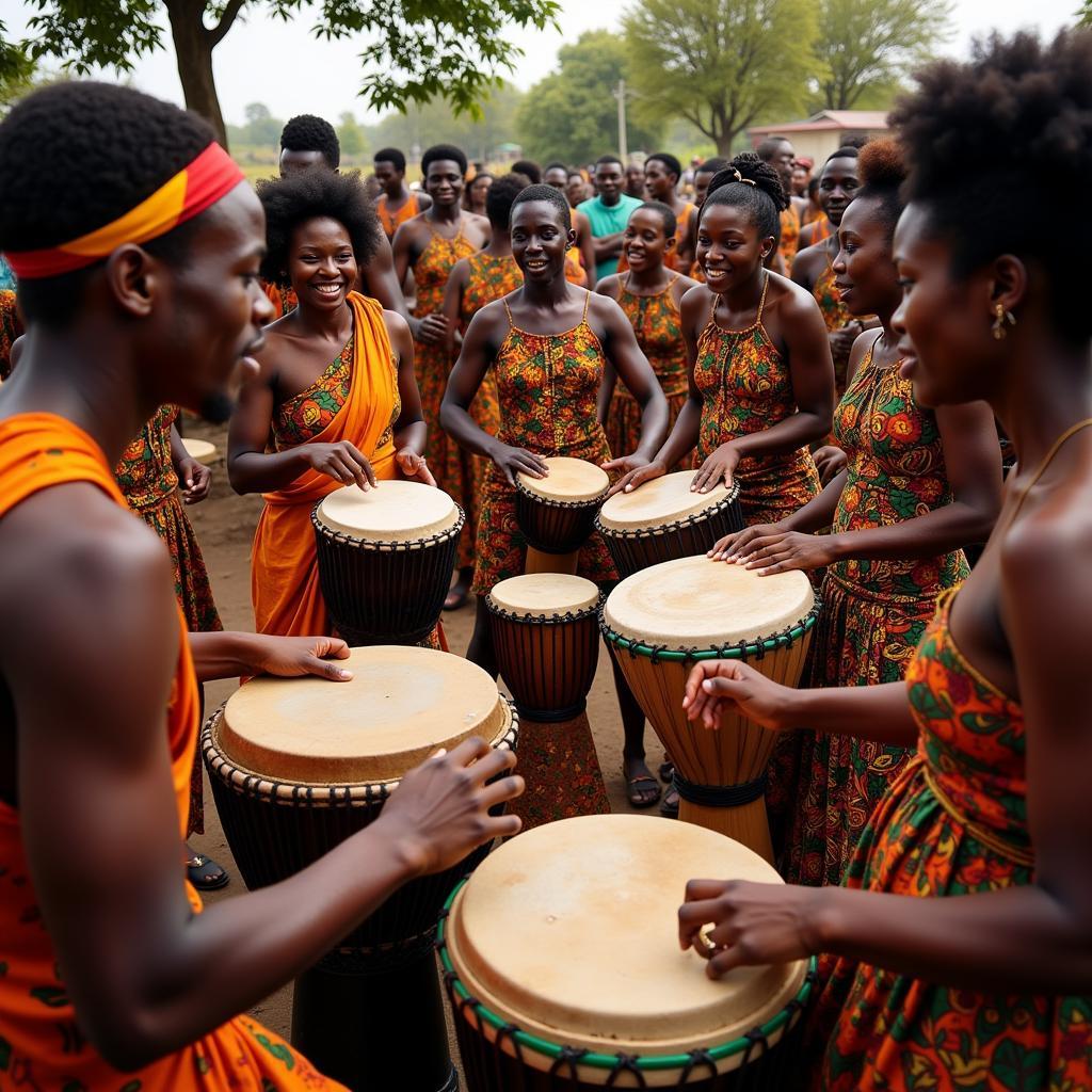 Lively African Drum Circle Performance