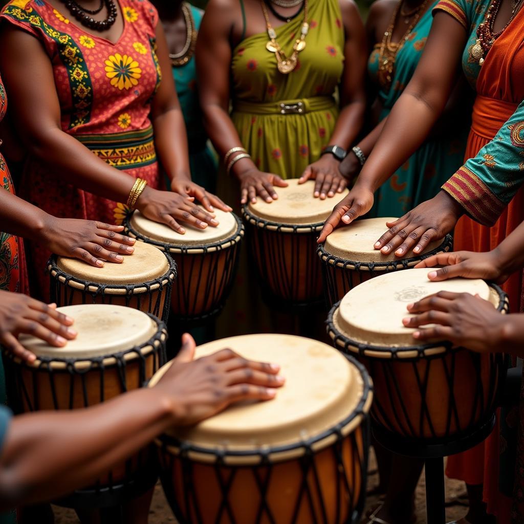 People playing drums in a circle