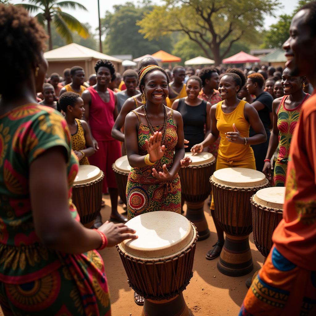 African drum circle celebration