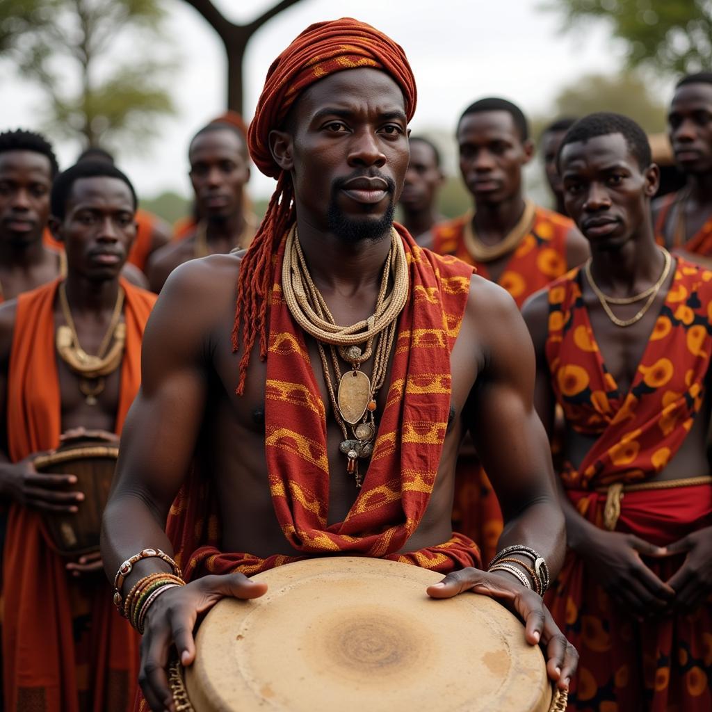 African Drum Master Leading a Ceremony