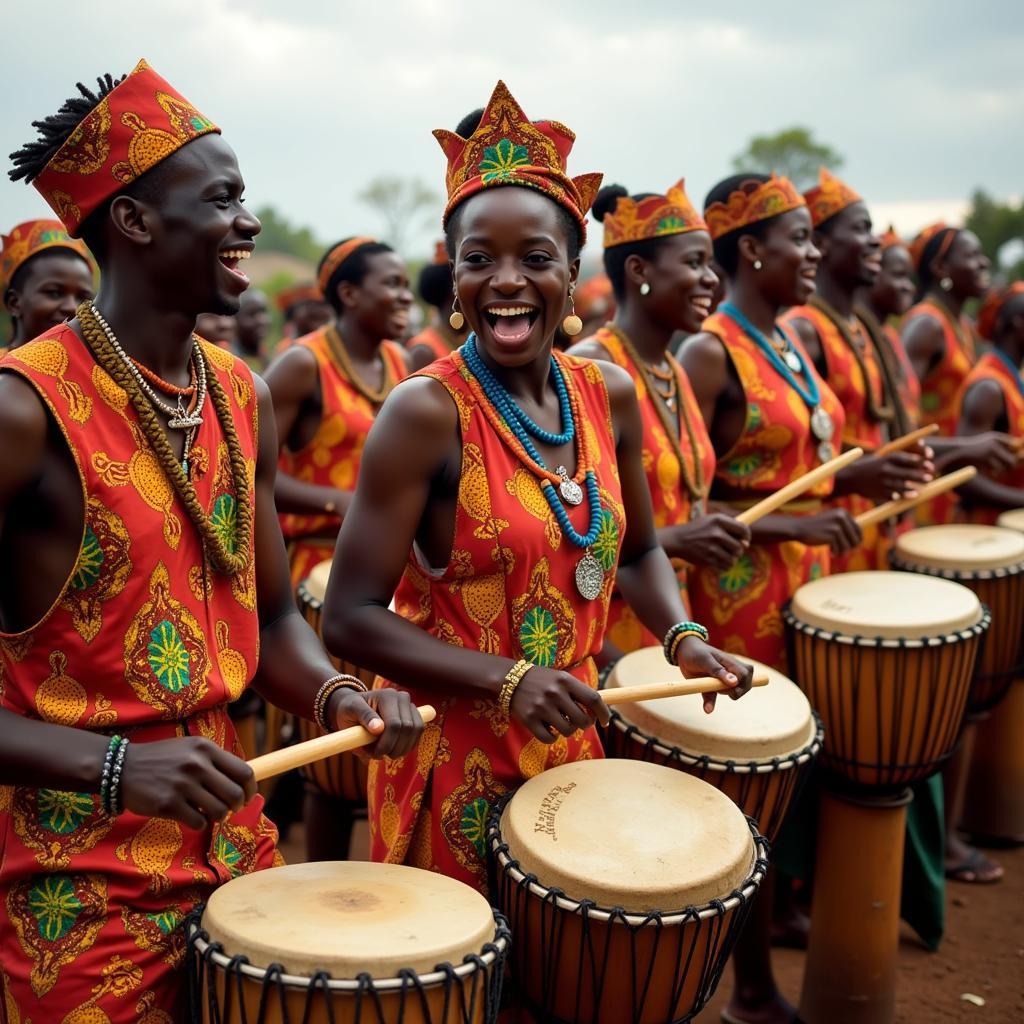 African Drummers in Traditional Attire