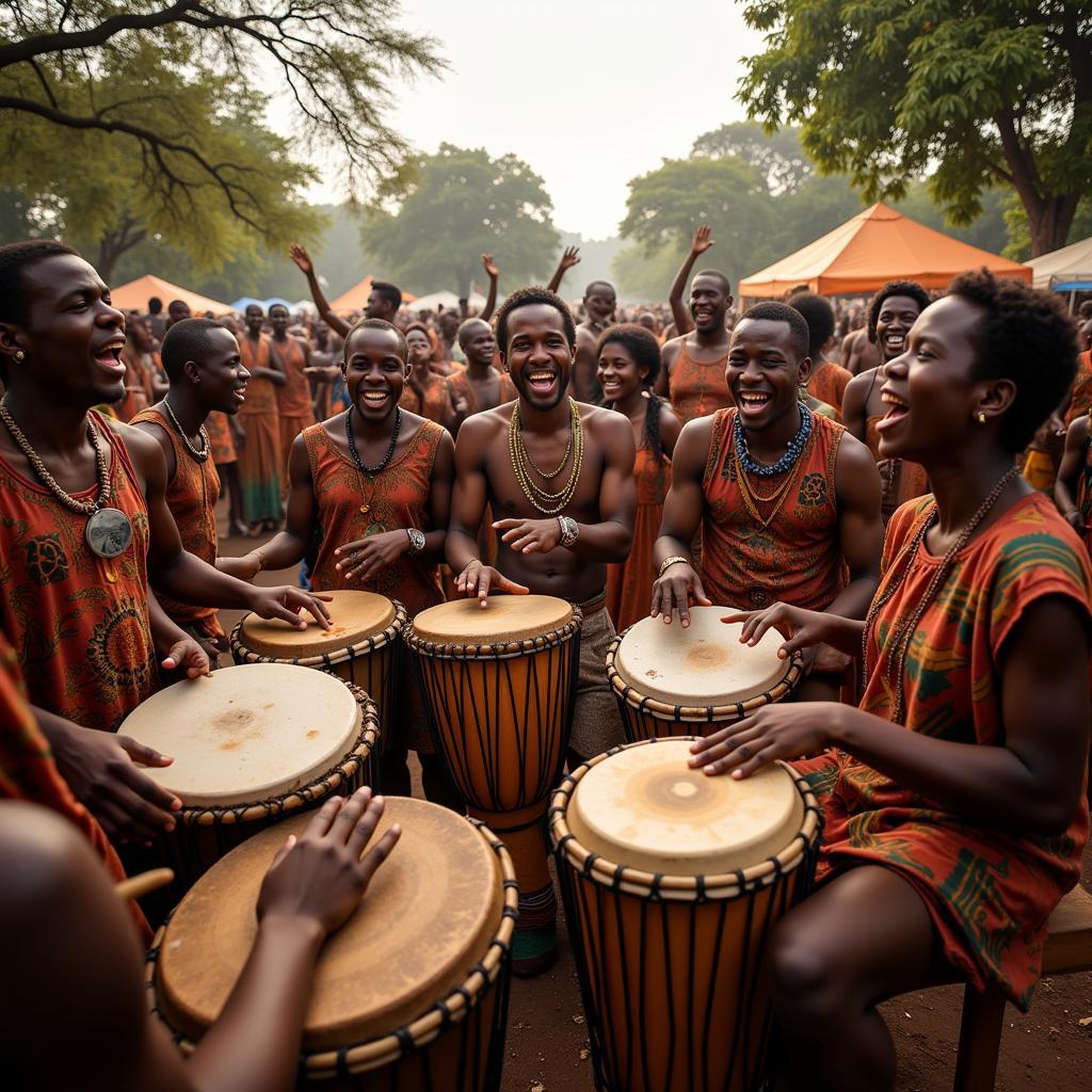 Energetic African Drummers at a Lively Celebration