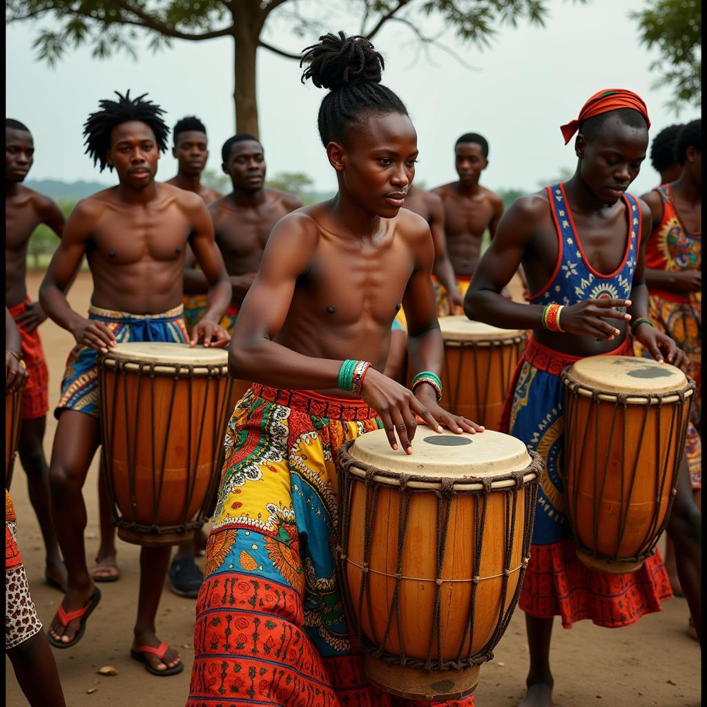 African Drummers and Dancers in a Vibrant Performance