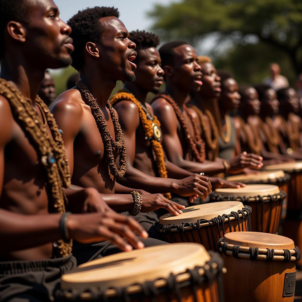 Traditional drummers perform with passion and energy