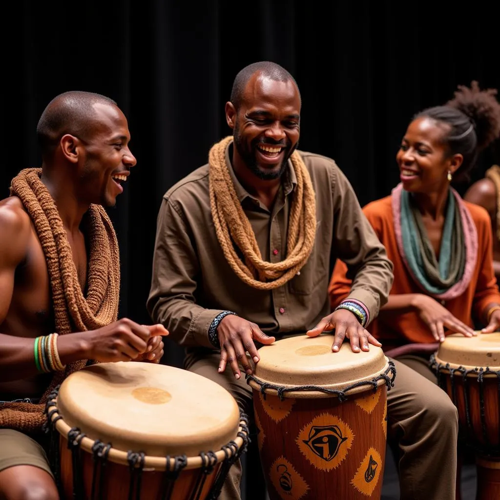 African Drummers Performing Traditional Music