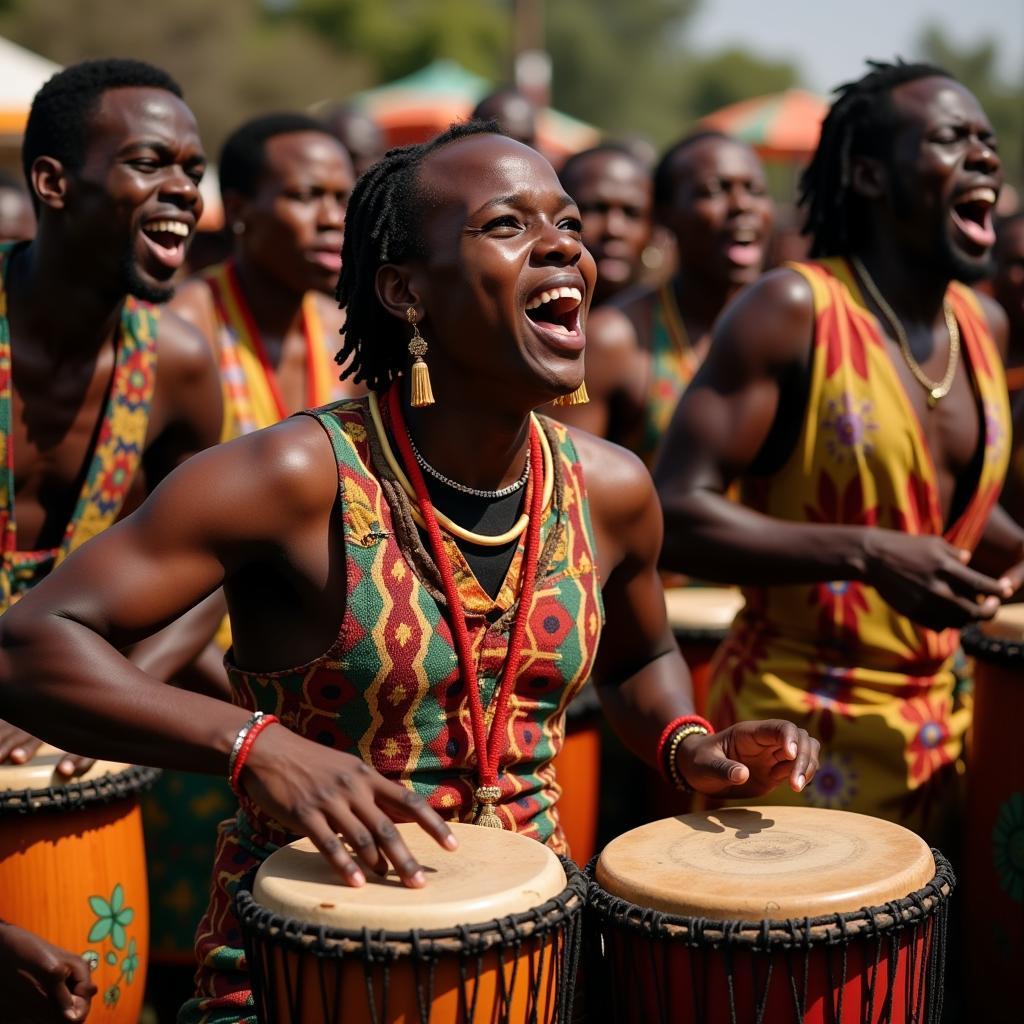 African Drummers in Rhythmic Performance