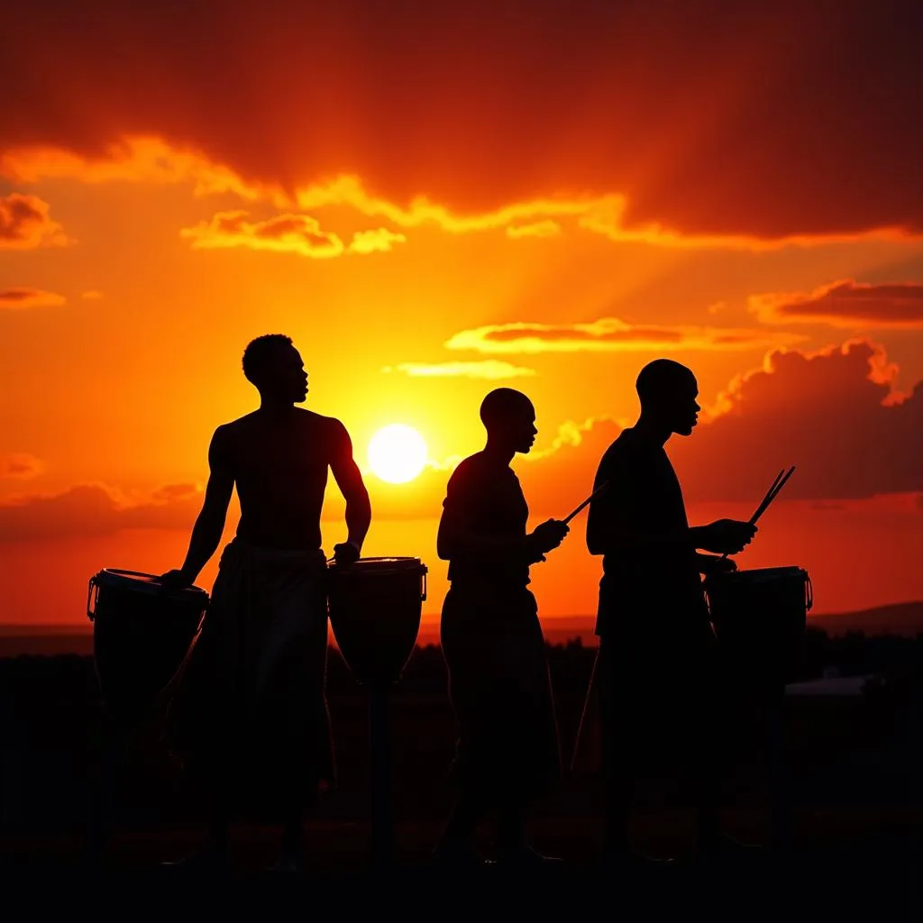 African Drummers at Sunset