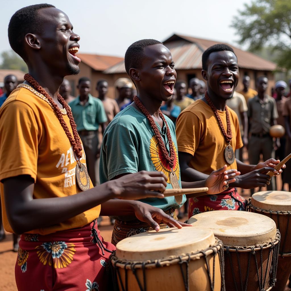 Traditional African Drummers at Village Ceremony