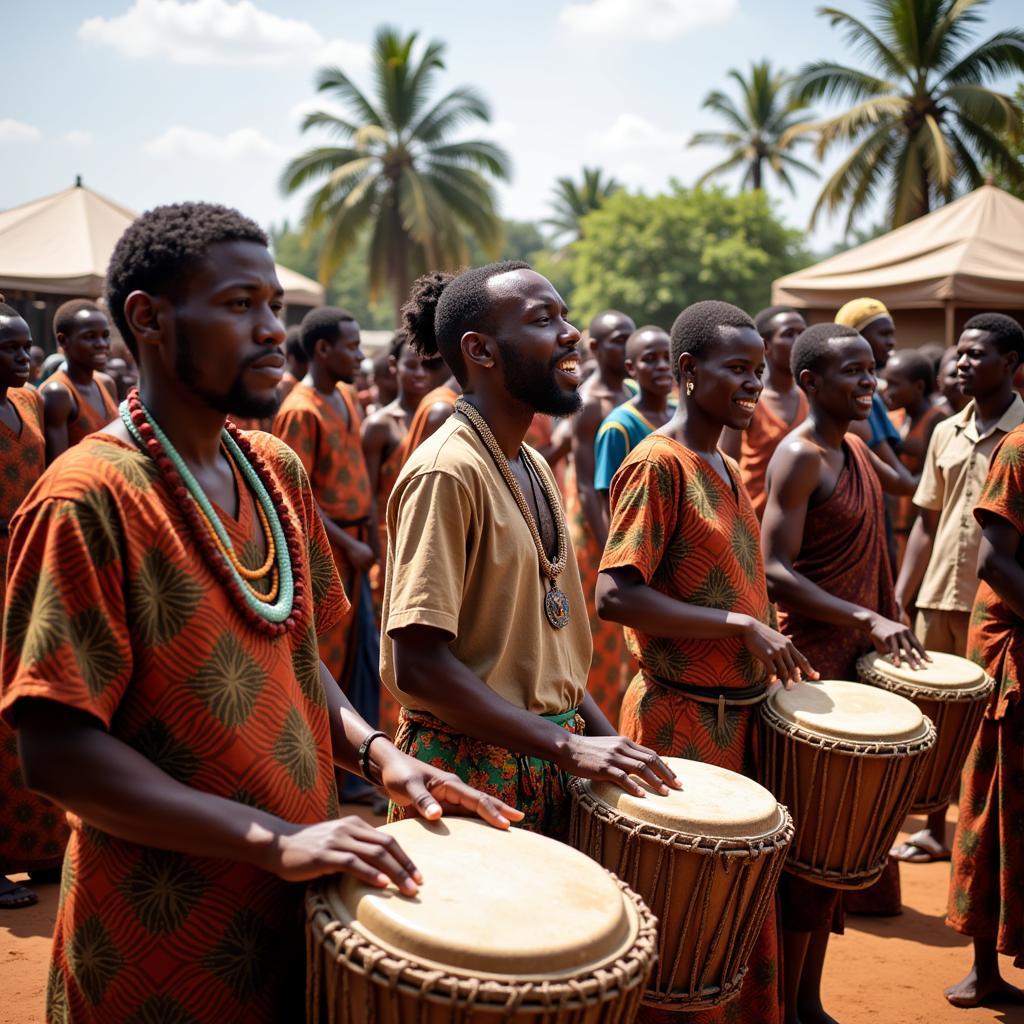 Vibrant traditional African drumming ceremony