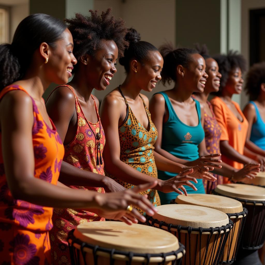 Group performance in an African drumming workshop