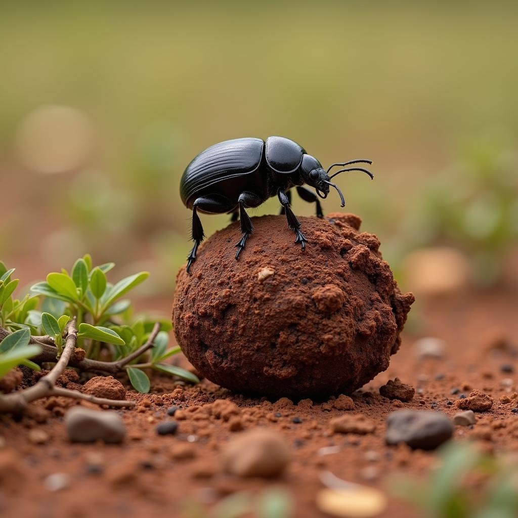 African Dung Beetle Rolling Dung