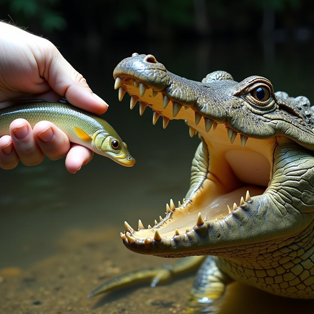 Feeding an African Dwarf Crocodile