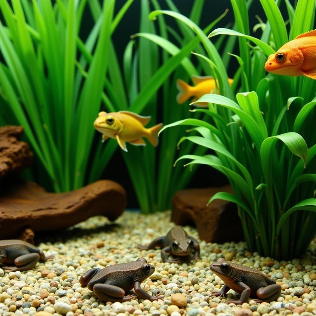 African Dwarf Frog and Cichlids in a Community Tank