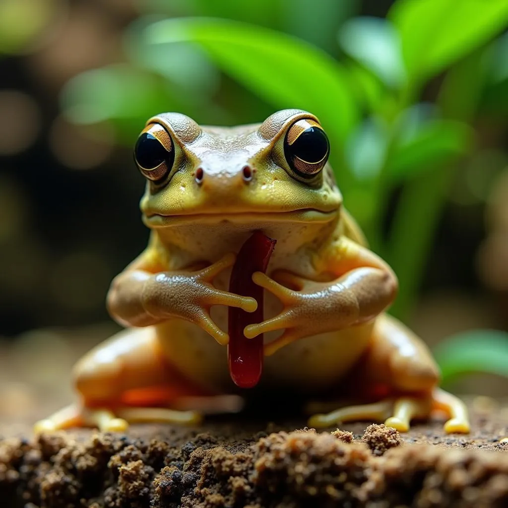 African Dwarf Frog Eating Bloodworms