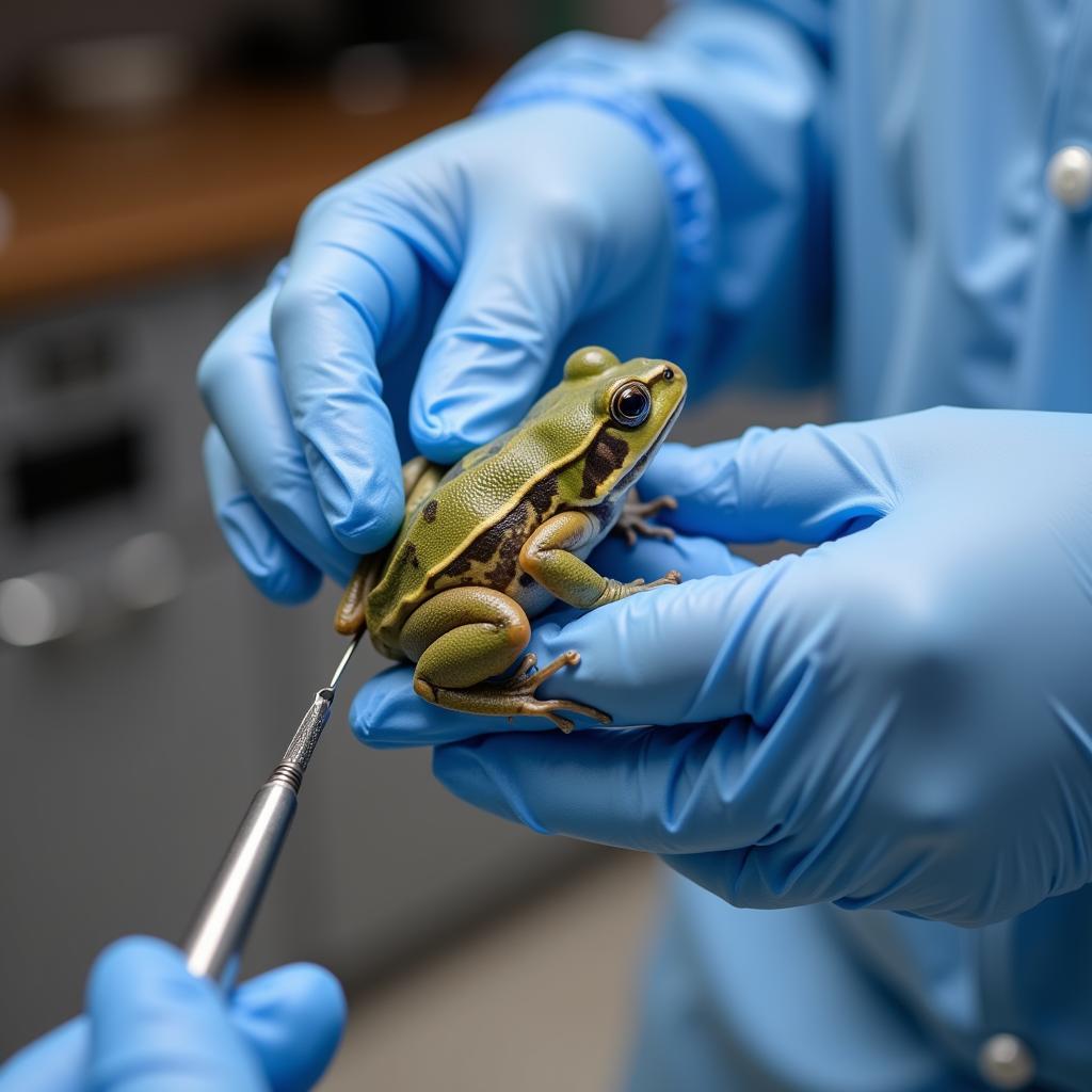 Veterinarian Examining an African Dwarf Frog