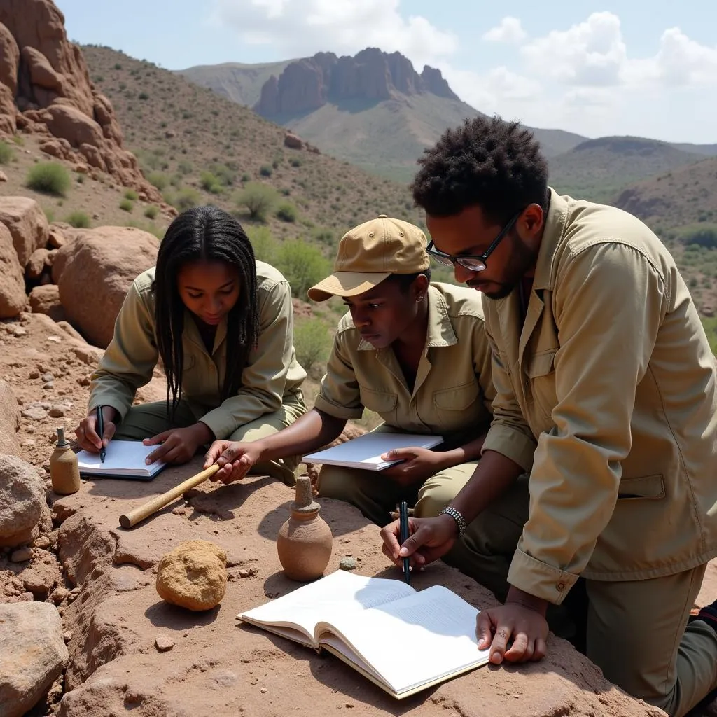 African Earth scientists studying rock formations