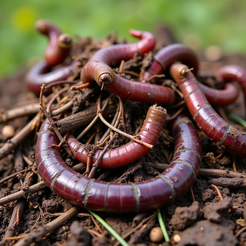 African Earthworms in a compost bin breaking down organic matter