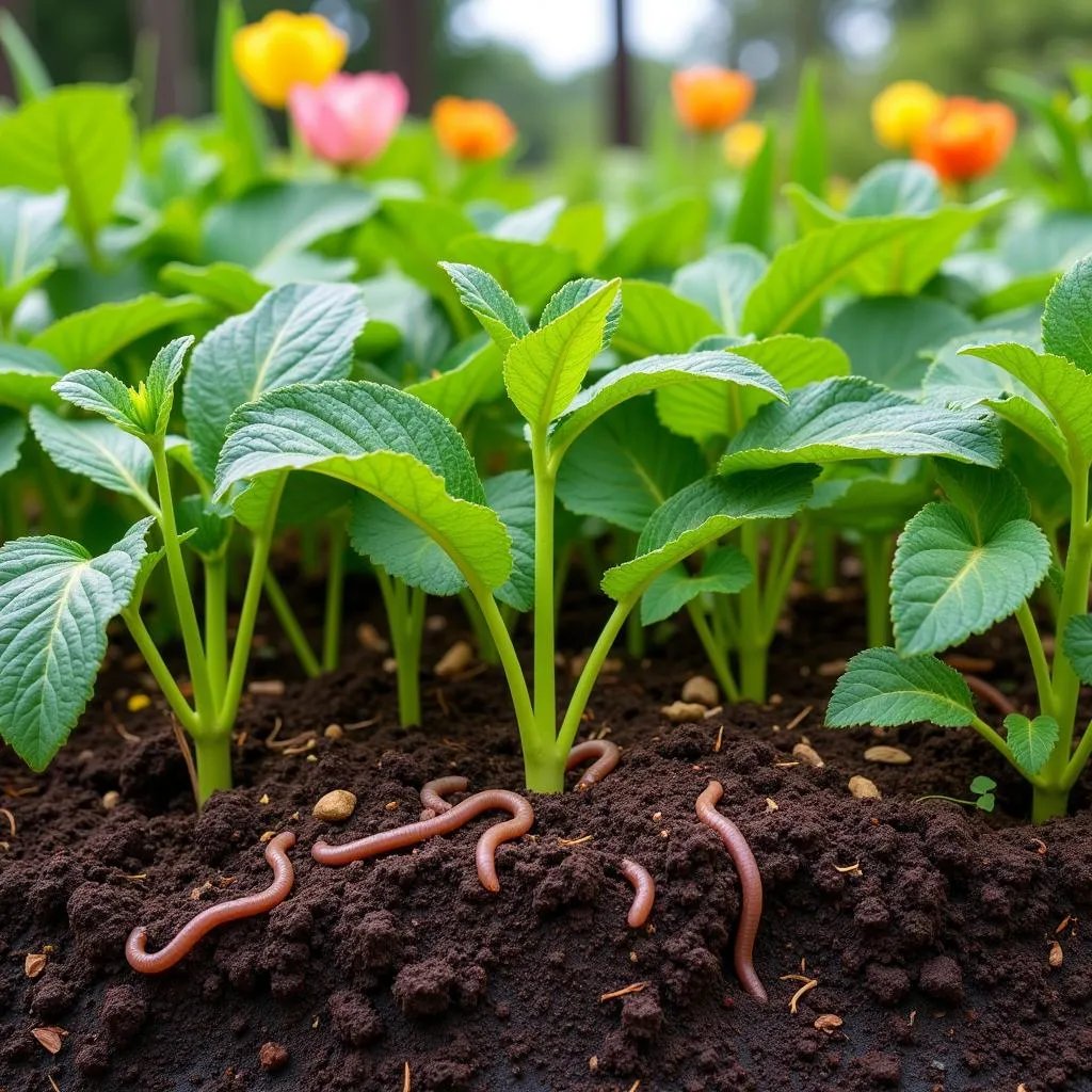 African Earthworms enriching garden soil with nutrients