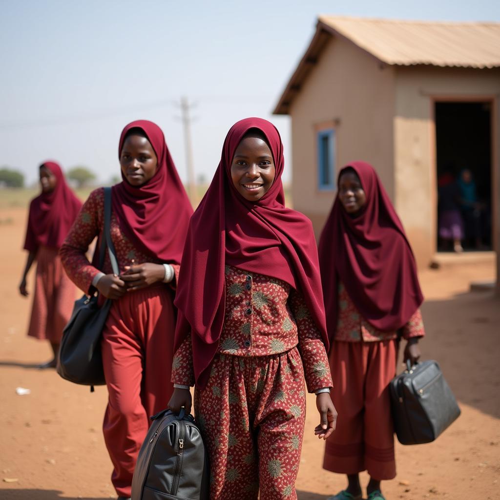 A group of girls walking to school in a rural village in Somalia.