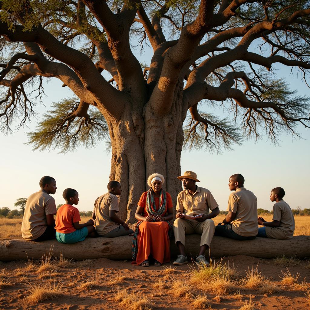 African Elder Sharing Stories Under a Baobab Tree