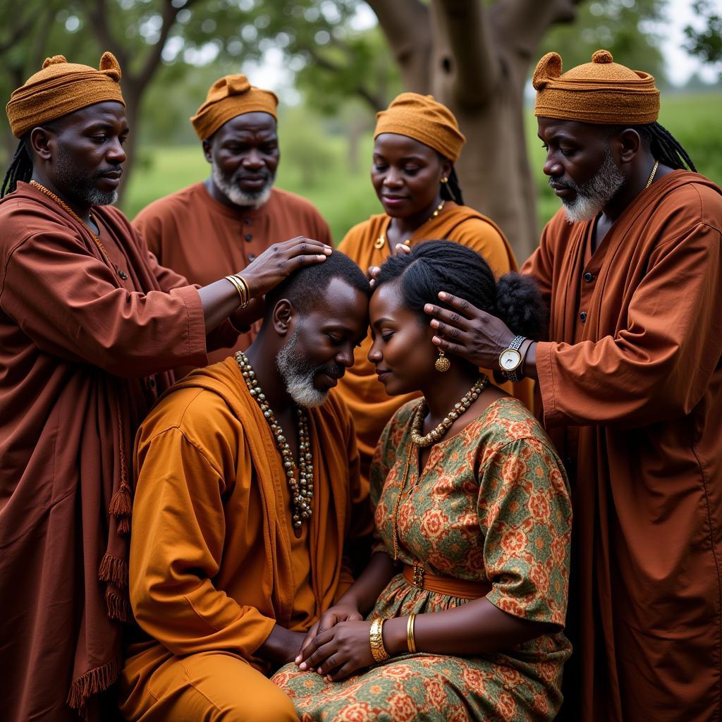 African elders blessing a young couple