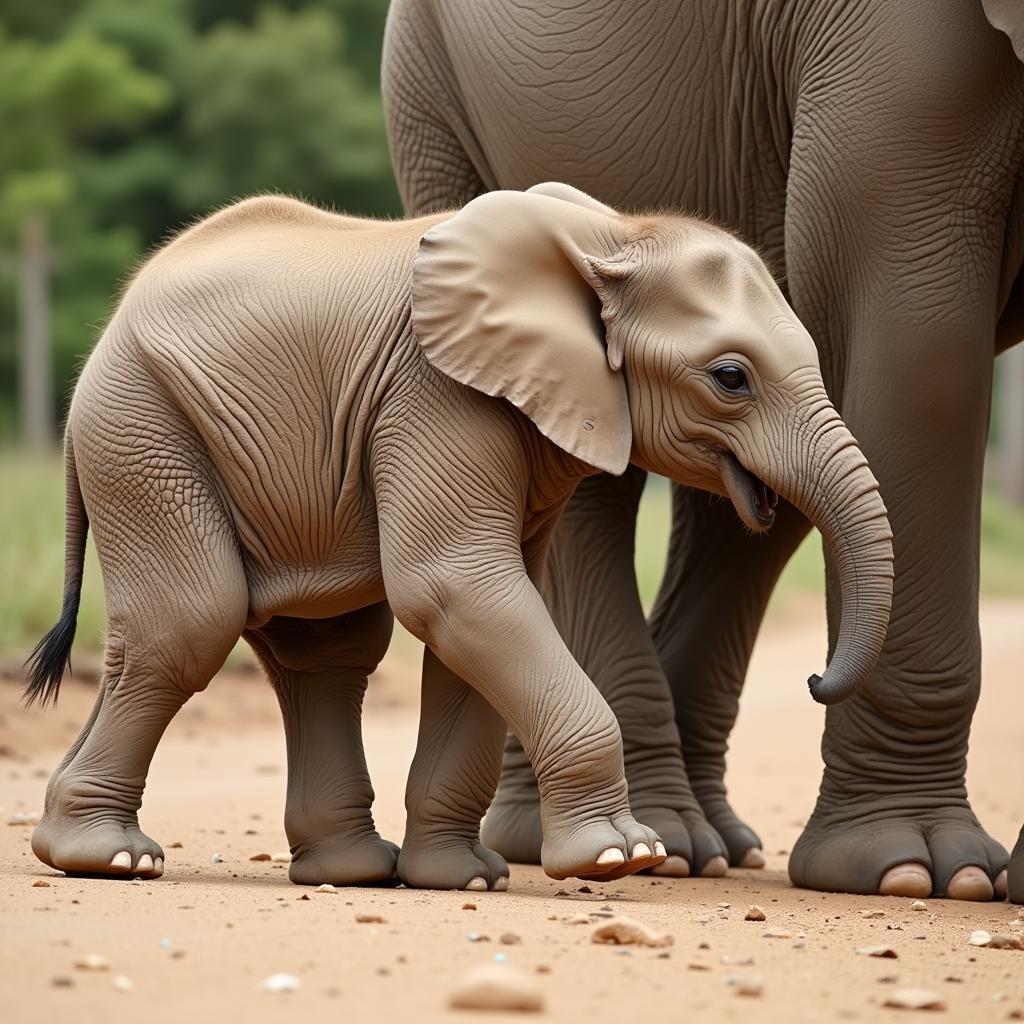 African Elephant Baby First Steps