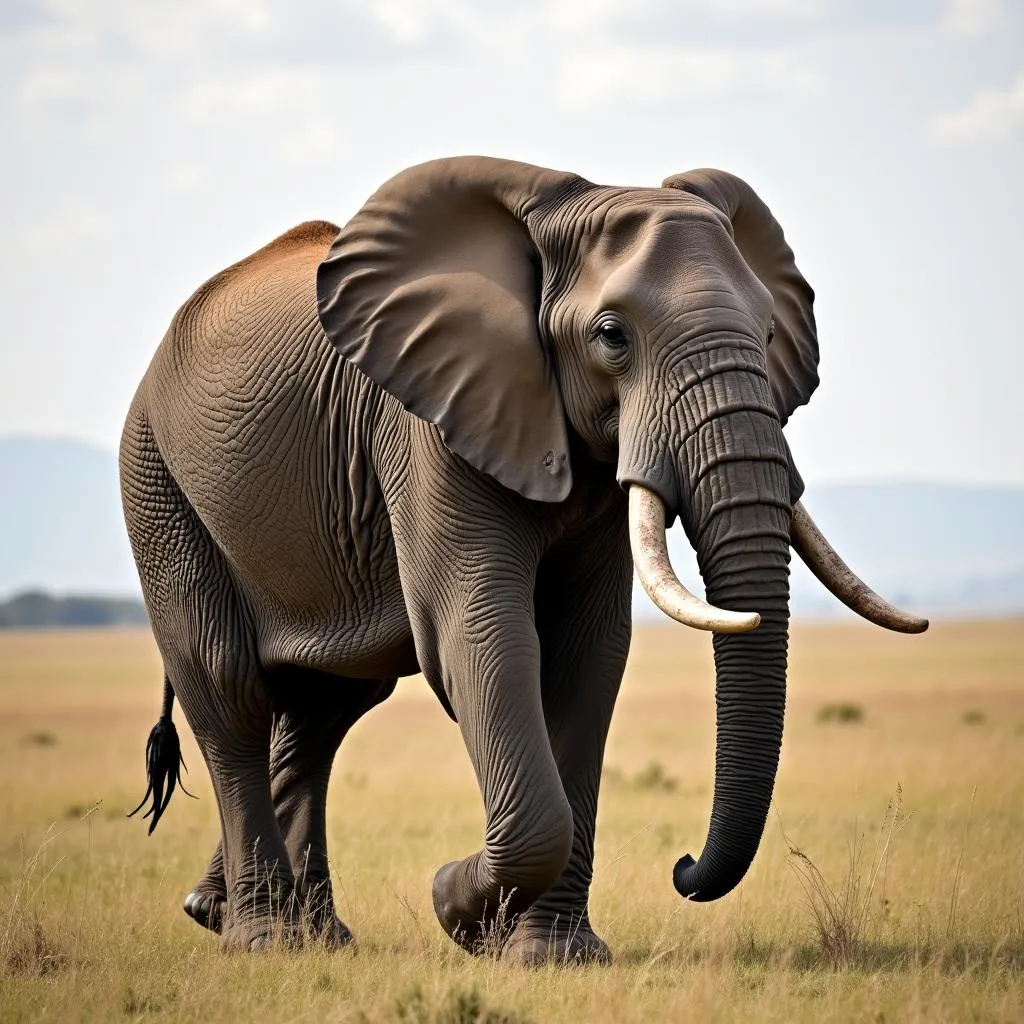 African Elephant Bull Standing in the Savannah