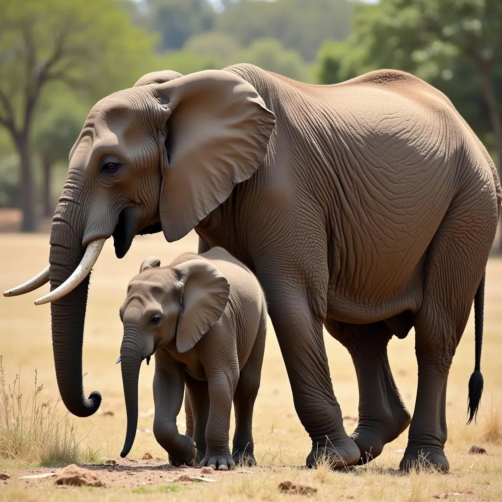 African elephant calf with its mother