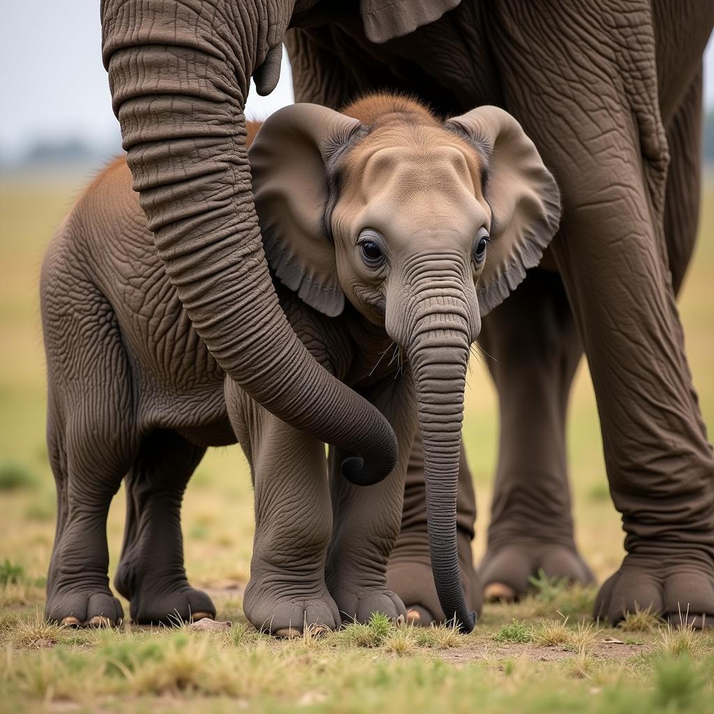 African elephant calf with its mother