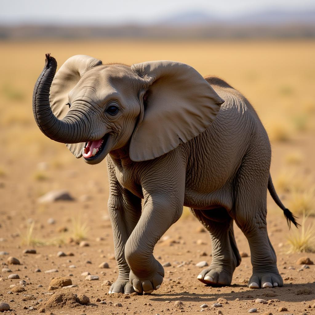 African Elephant Calf on the Savannah