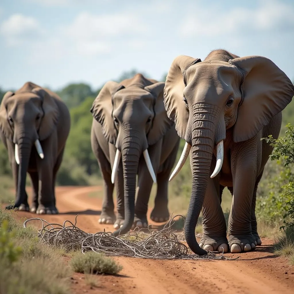 A group of volunteers working on African elephant conservation efforts