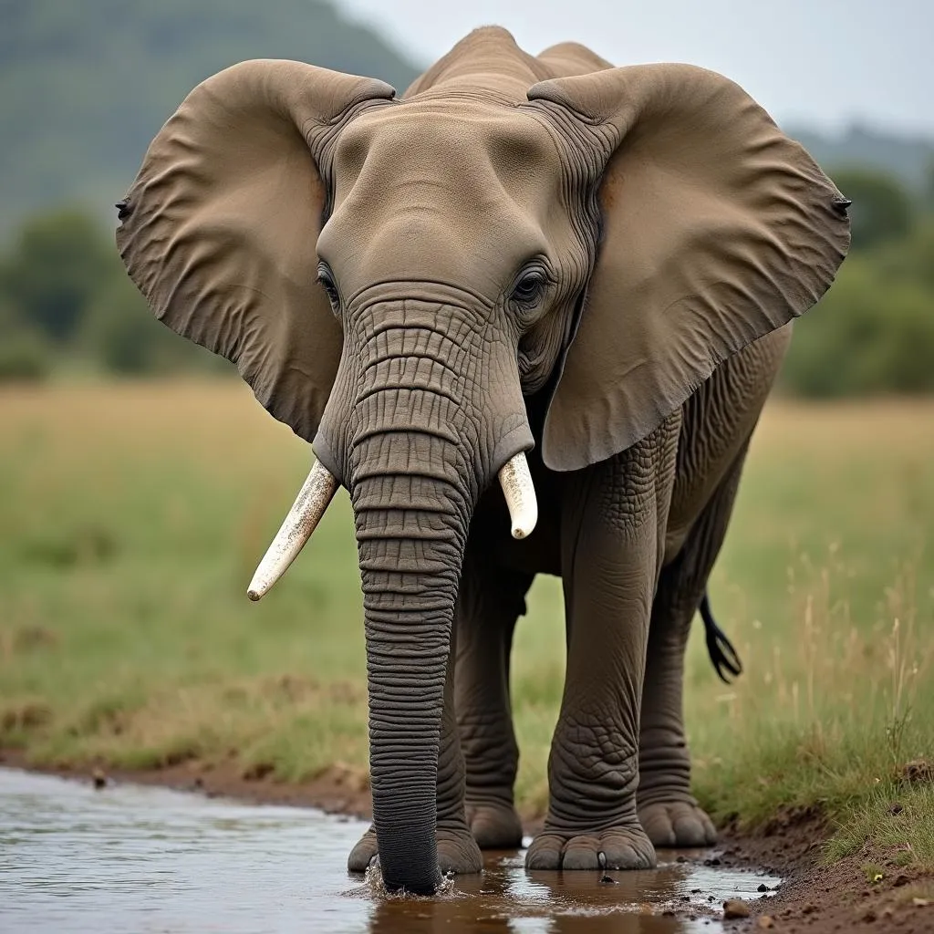 African Elephant Quenching Its Thirst