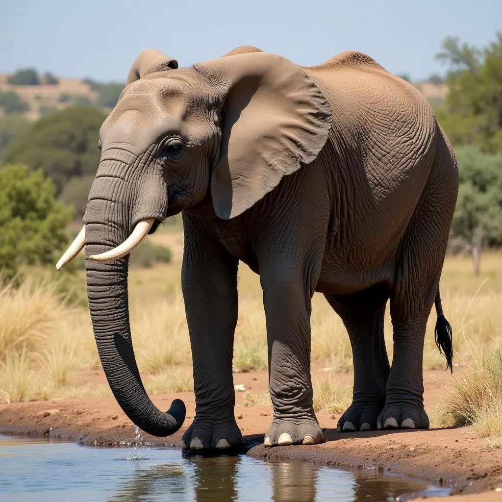 African Elephant Drinking Water