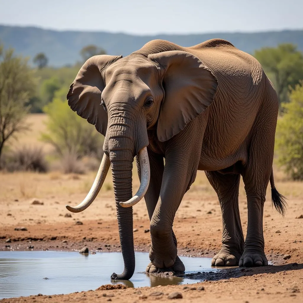 Elephant Drinking at a Waterhole