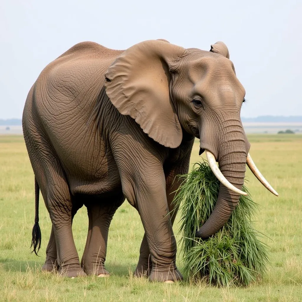 African Elephant Grazing