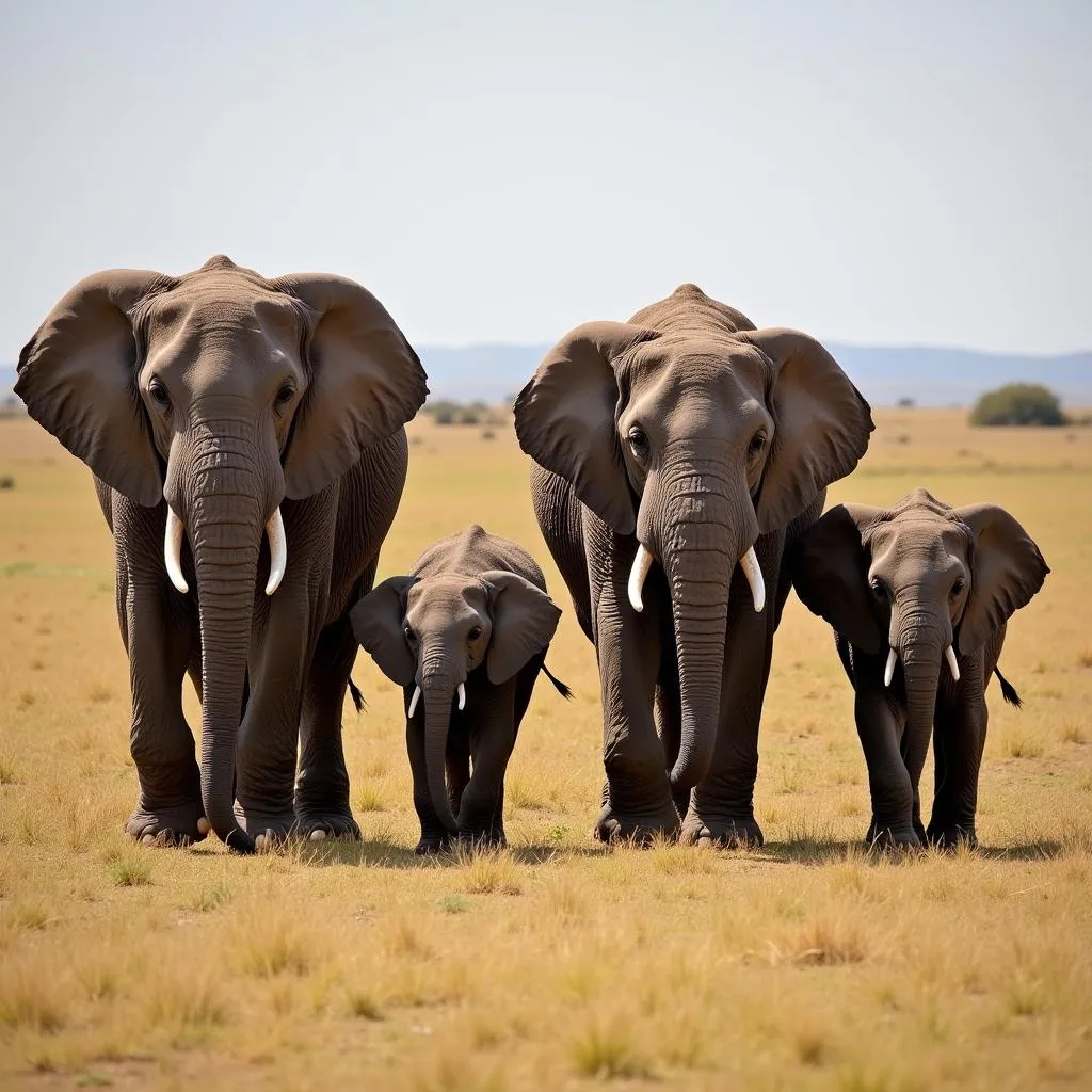 Family of Elephants Roaming