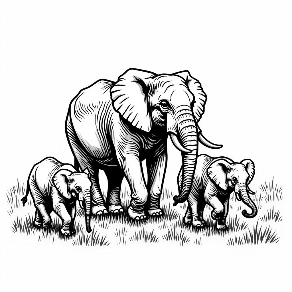 African Elephant Family Clipart