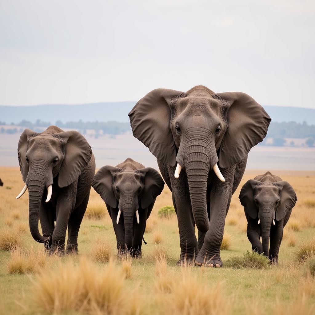 African Elephant Family Group