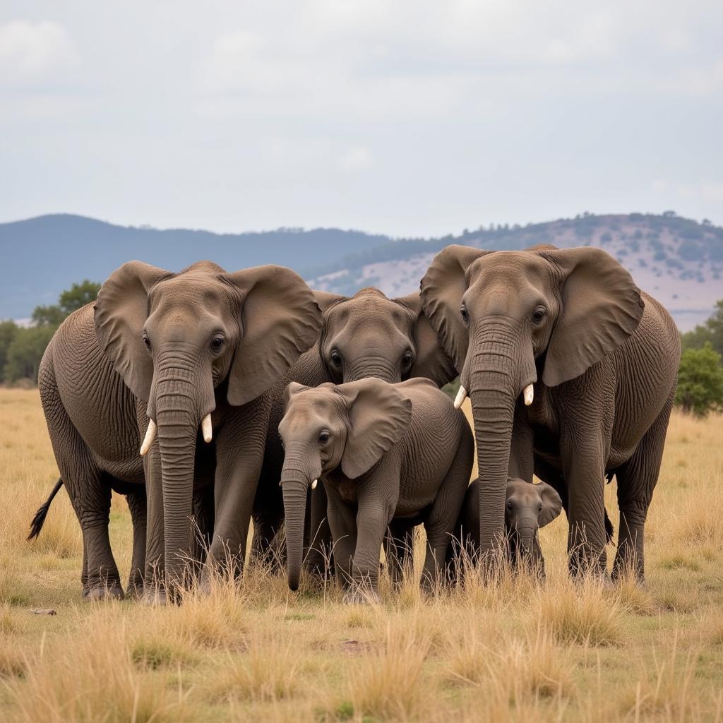 African Elephant Family Group