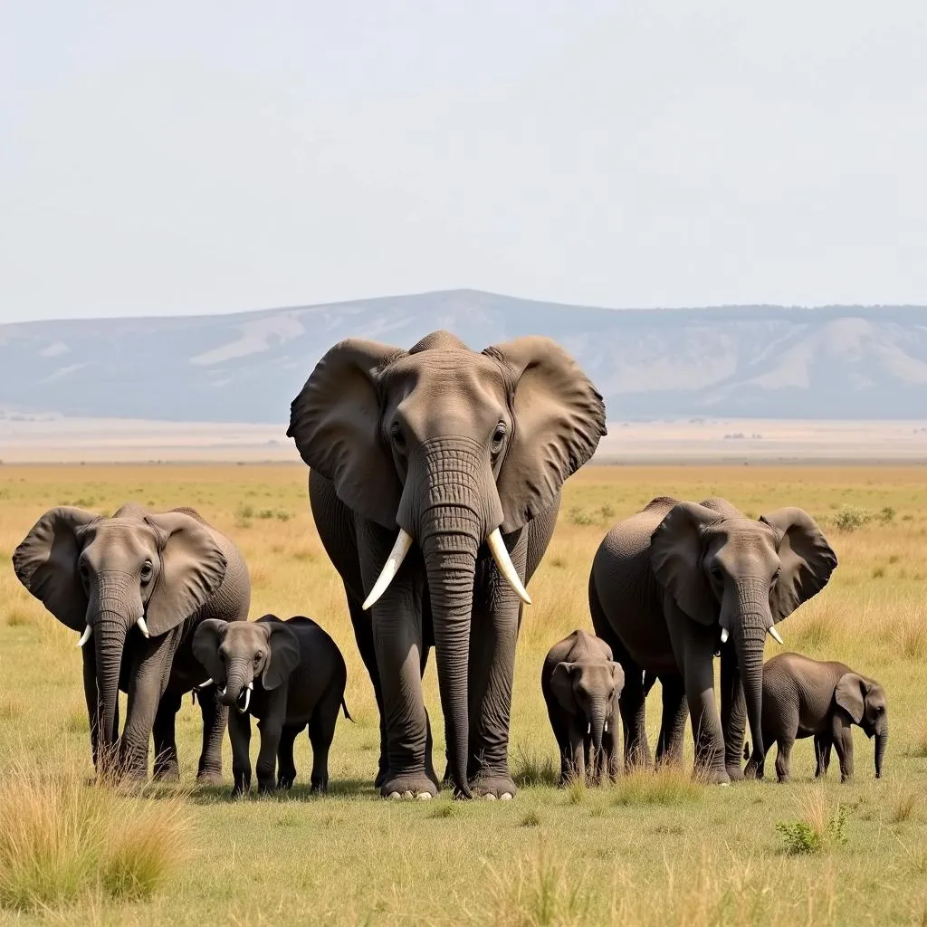 African elephant family roaming the savanna