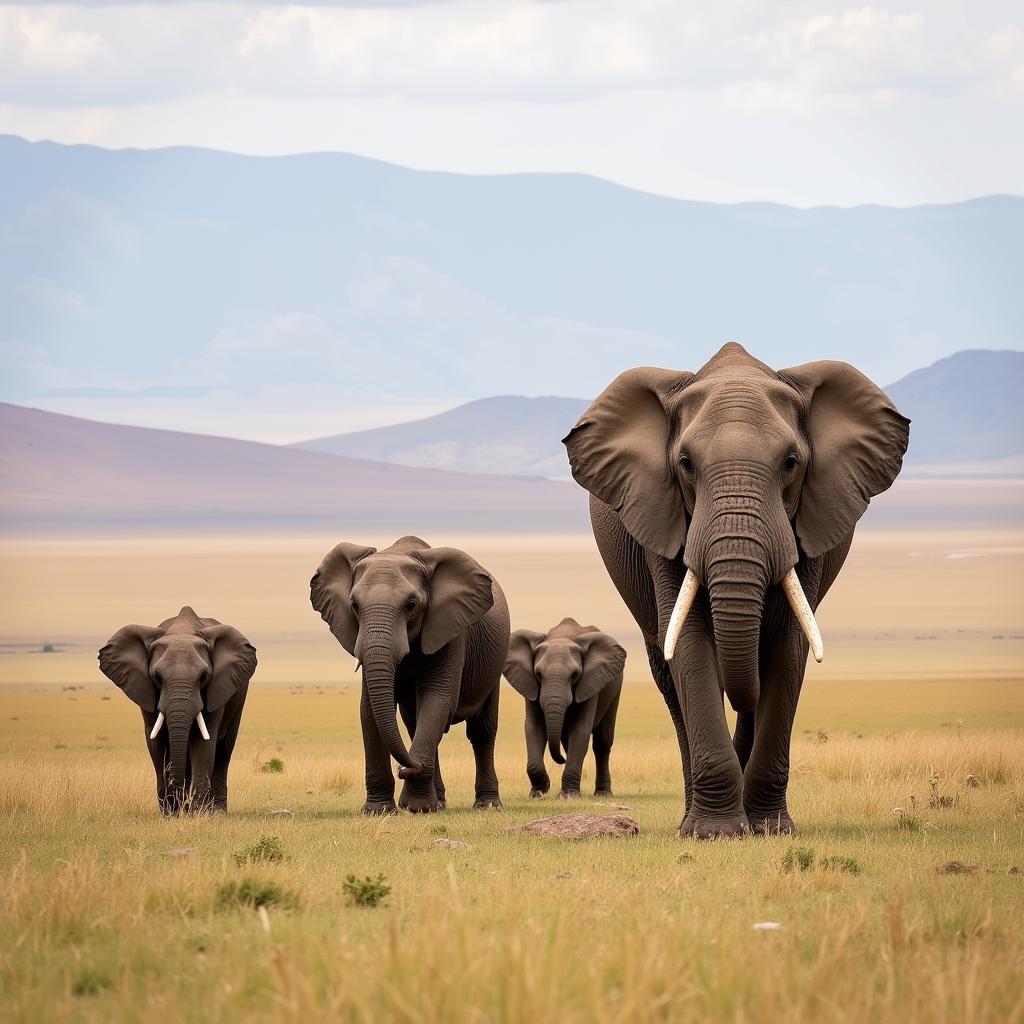 Family of elephants roaming the savanna