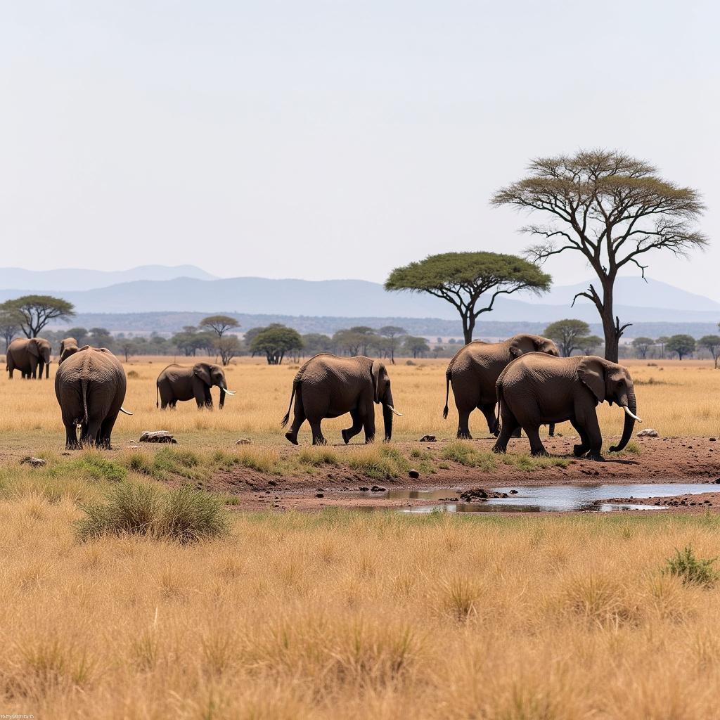 African elephant family in savanna habitat