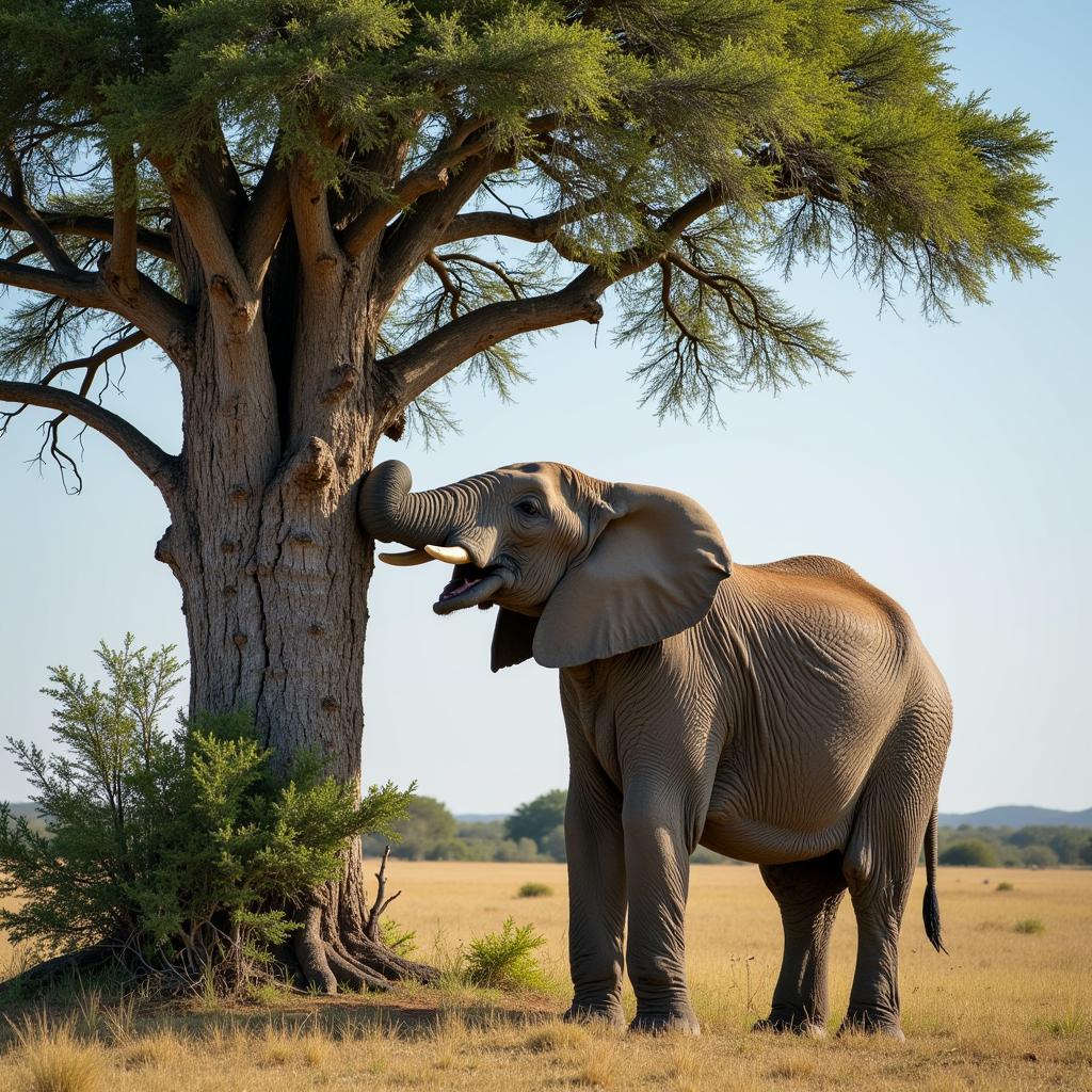 African elephant grazing in the savannah