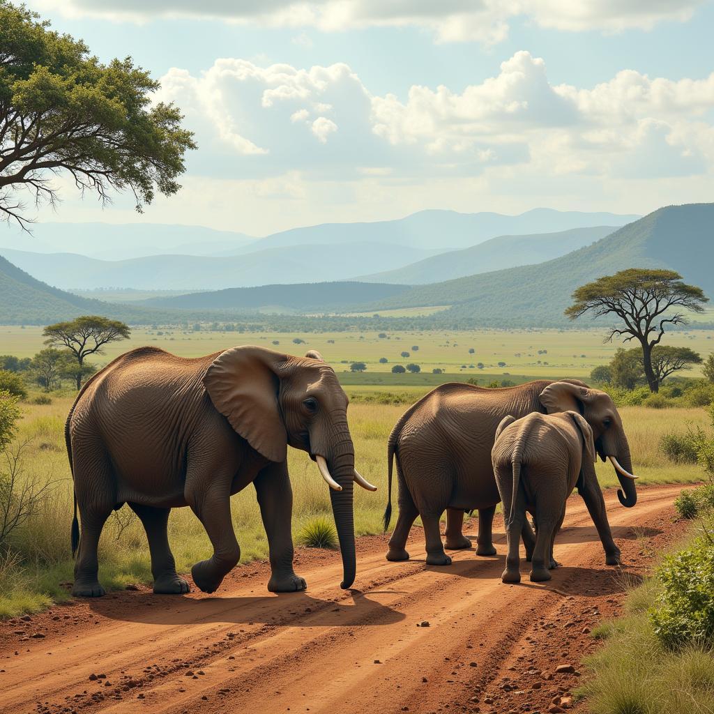 African elephant family in shrinking habitat