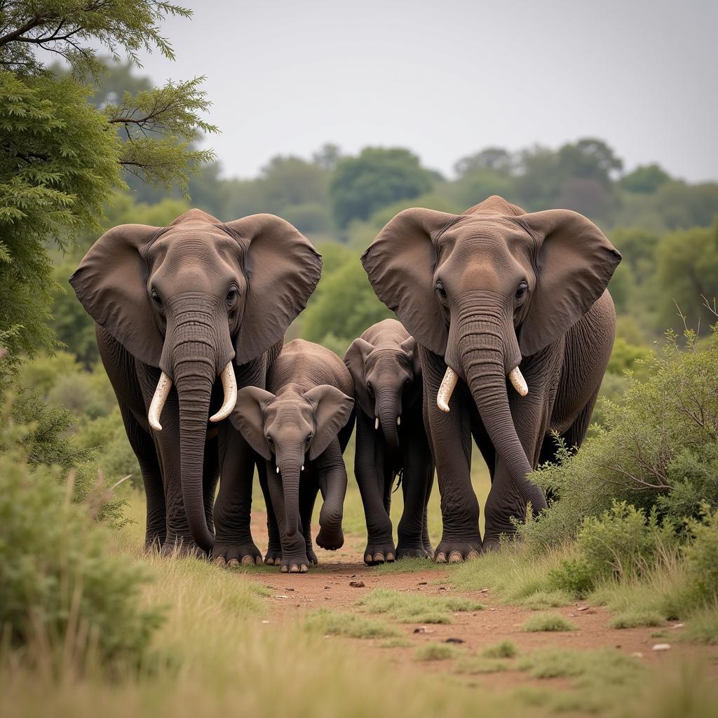 African Elephant Herd Family Unit